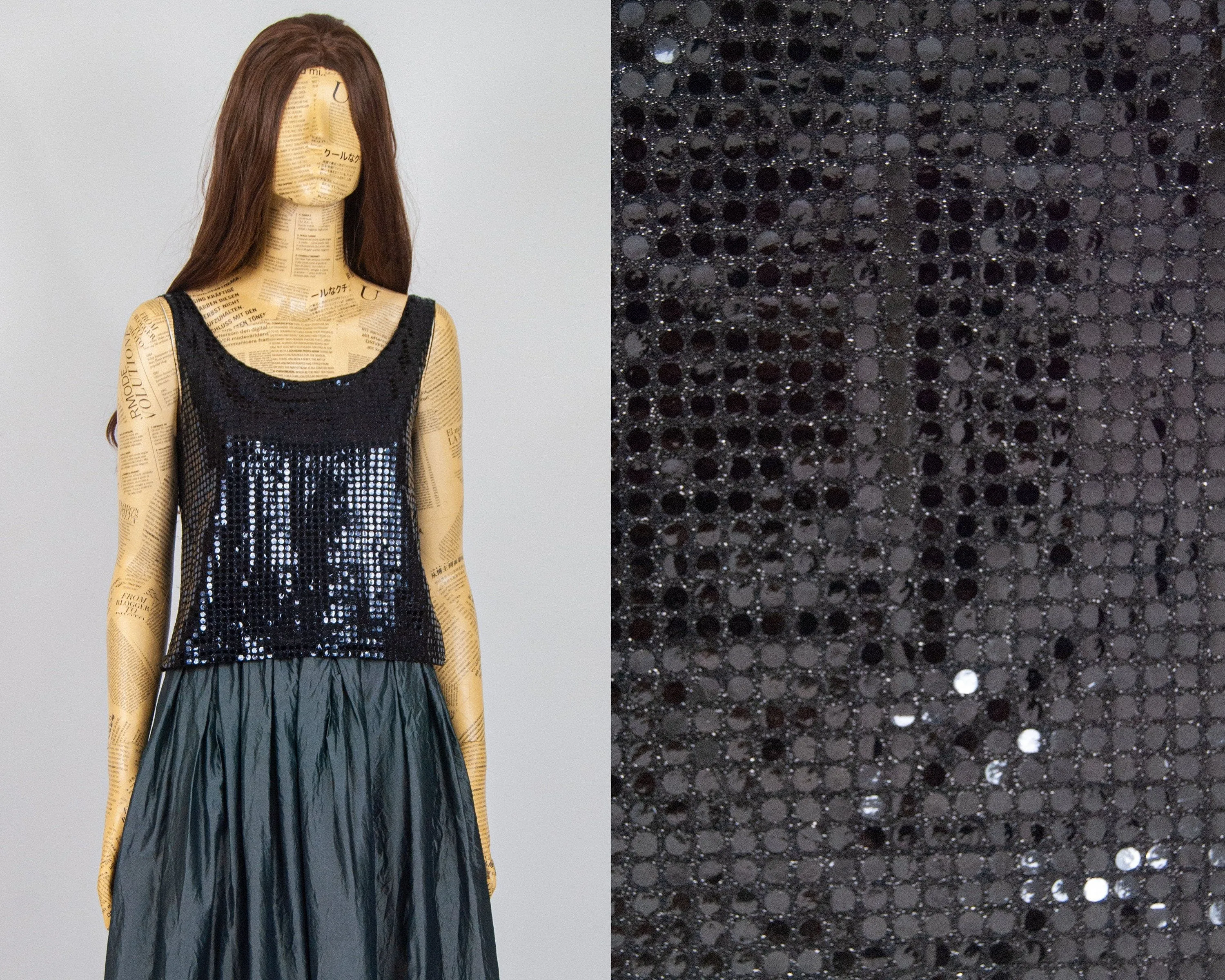00's Black Sequin Tank Top by Sostanza