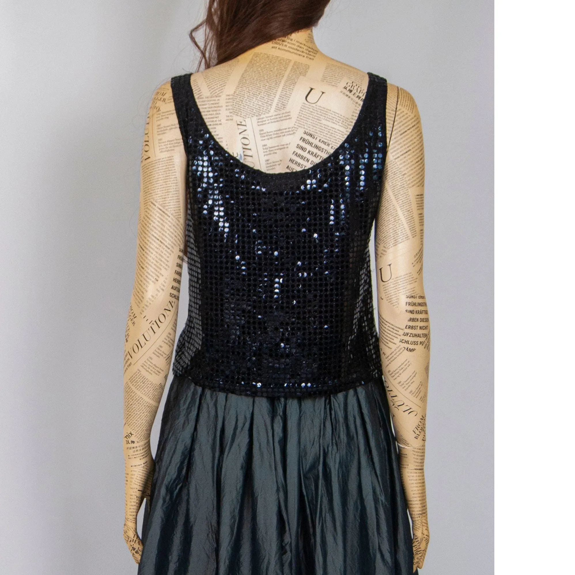 00's Black Sequin Tank Top by Sostanza
