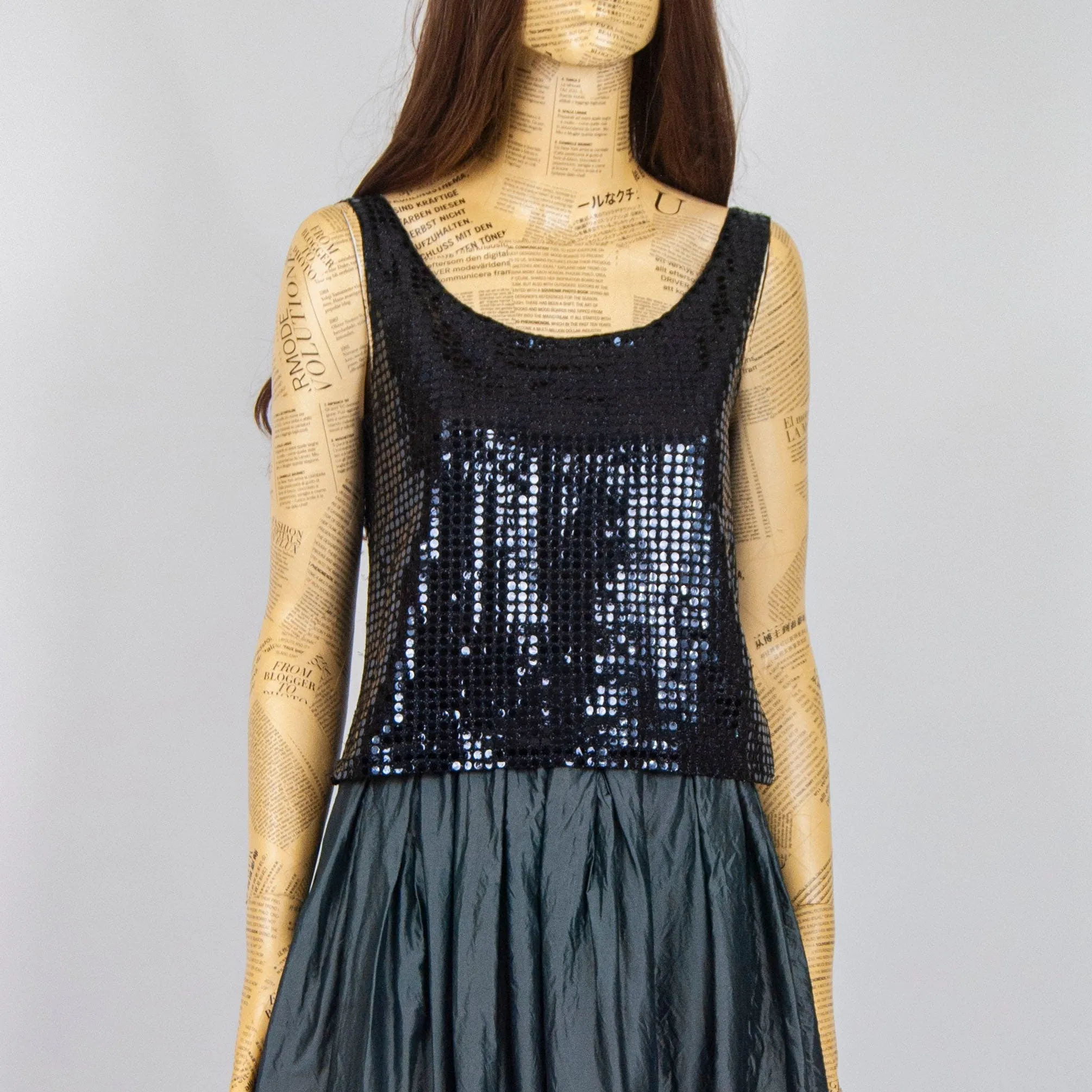 00's Black Sequin Tank Top by Sostanza