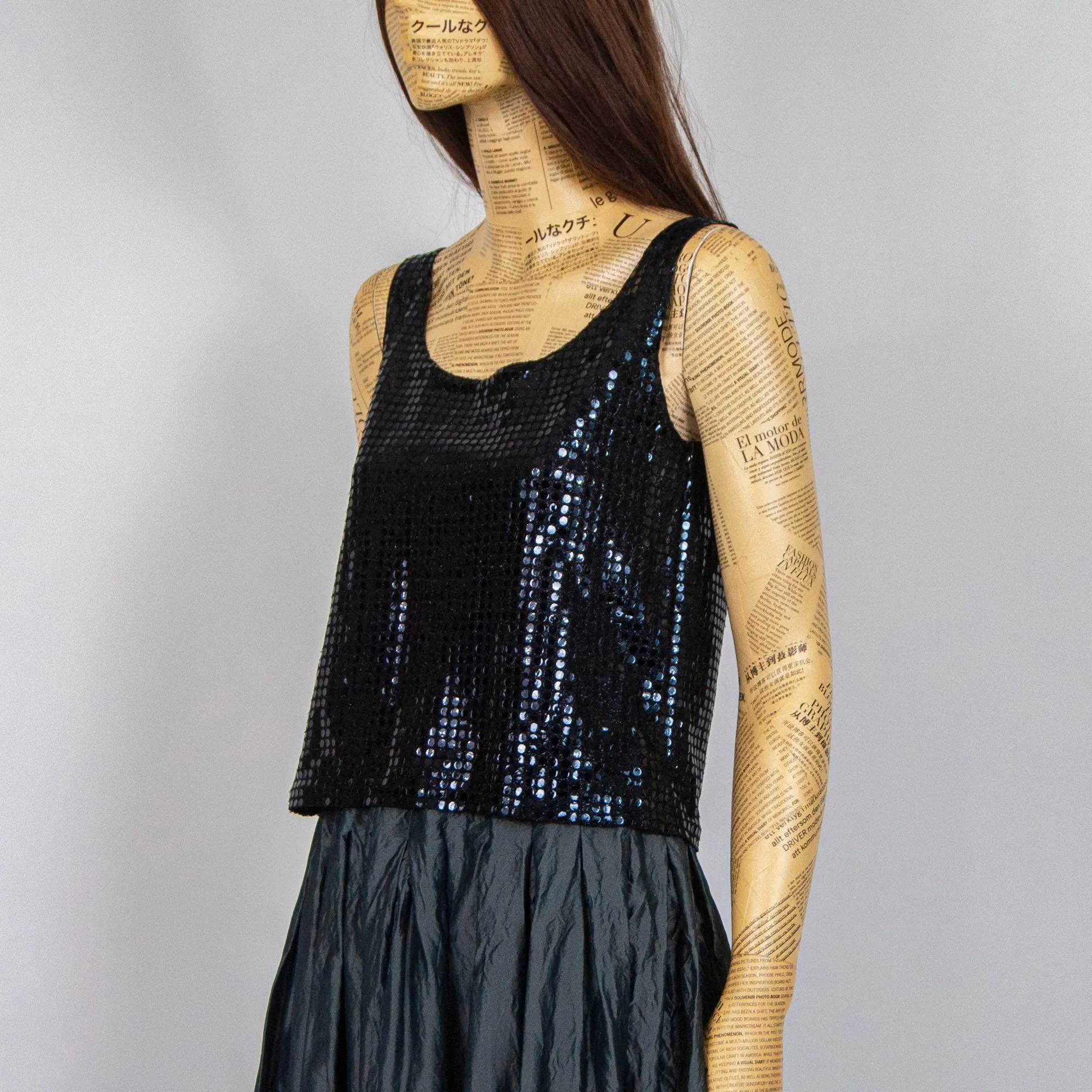 00's Black Sequin Tank Top by Sostanza