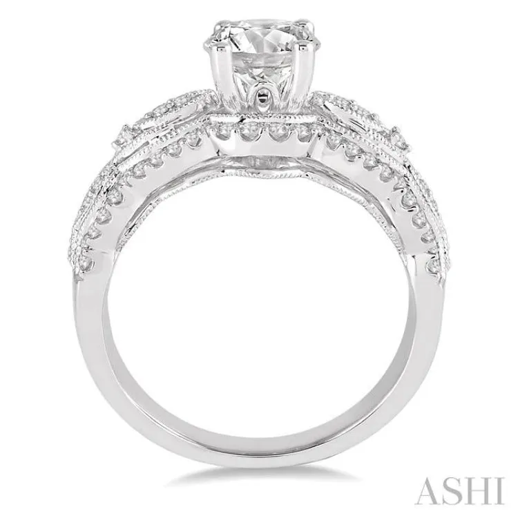 1 Ctw Diamond Engagement Ring with 5/8 Ct Round Cut Center Stone in 14K White Gold