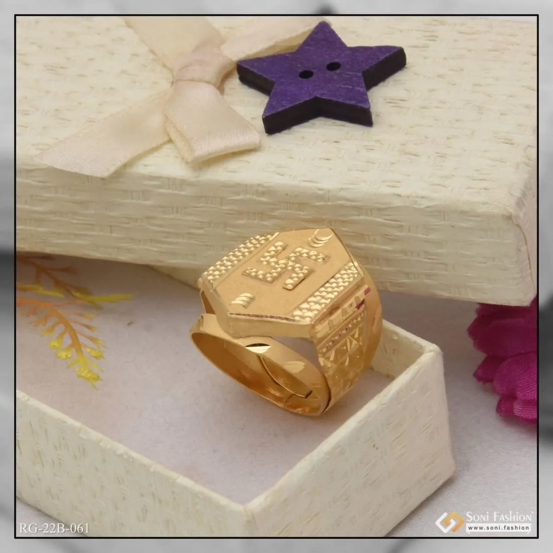 1 Gram Gold Forming Swastik Attention-Getting Design Ring for Men - Style B061