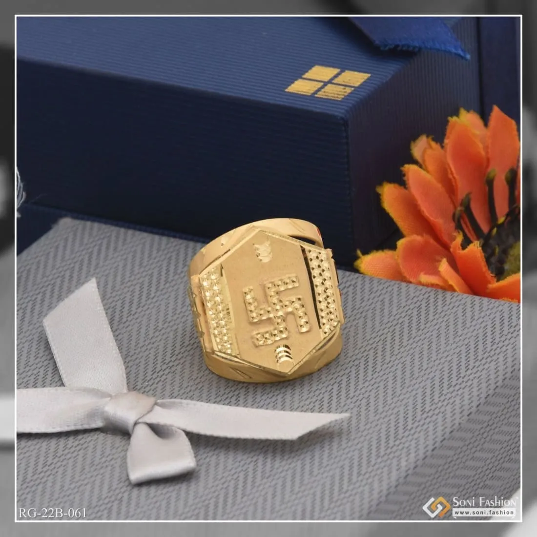 1 Gram Gold Forming Swastik Attention-Getting Design Ring for Men - Style B061