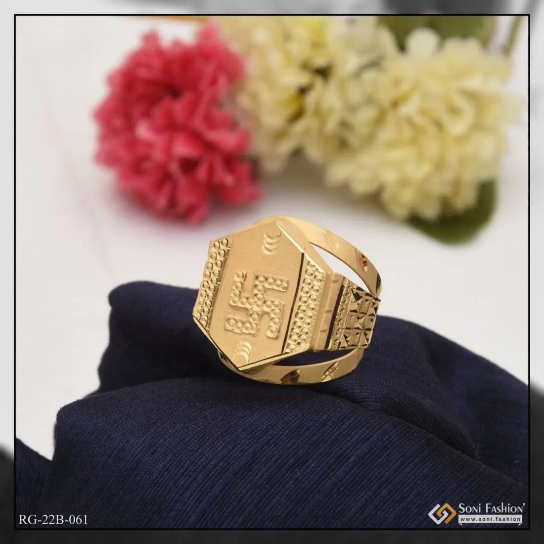 1 Gram Gold Forming Swastik Attention-Getting Design Ring for Men - Style B061
