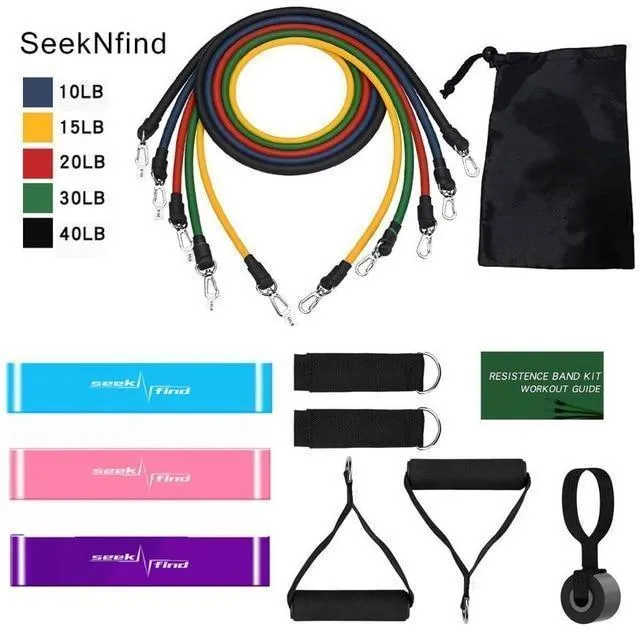 11 Pcs / 17 Pcs Fitness Resistance Bands Set Home Gyms Workout