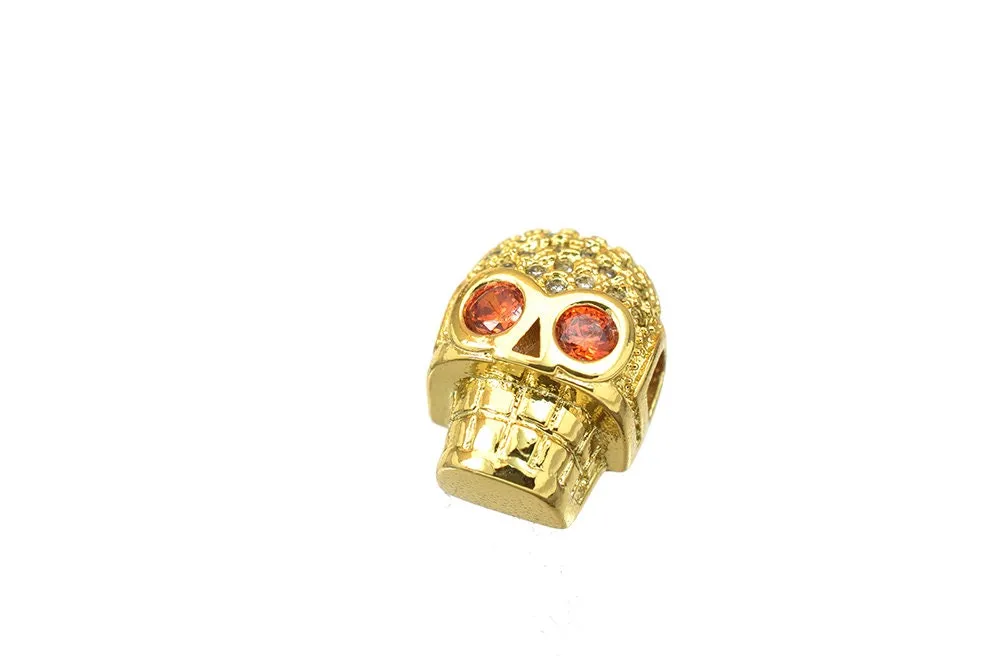 18K Gold Filled Look, CZ Skull Spacer Beads, Micro Pave Rhinestone Beads in 3 Colors for Edgy Jewelry Design