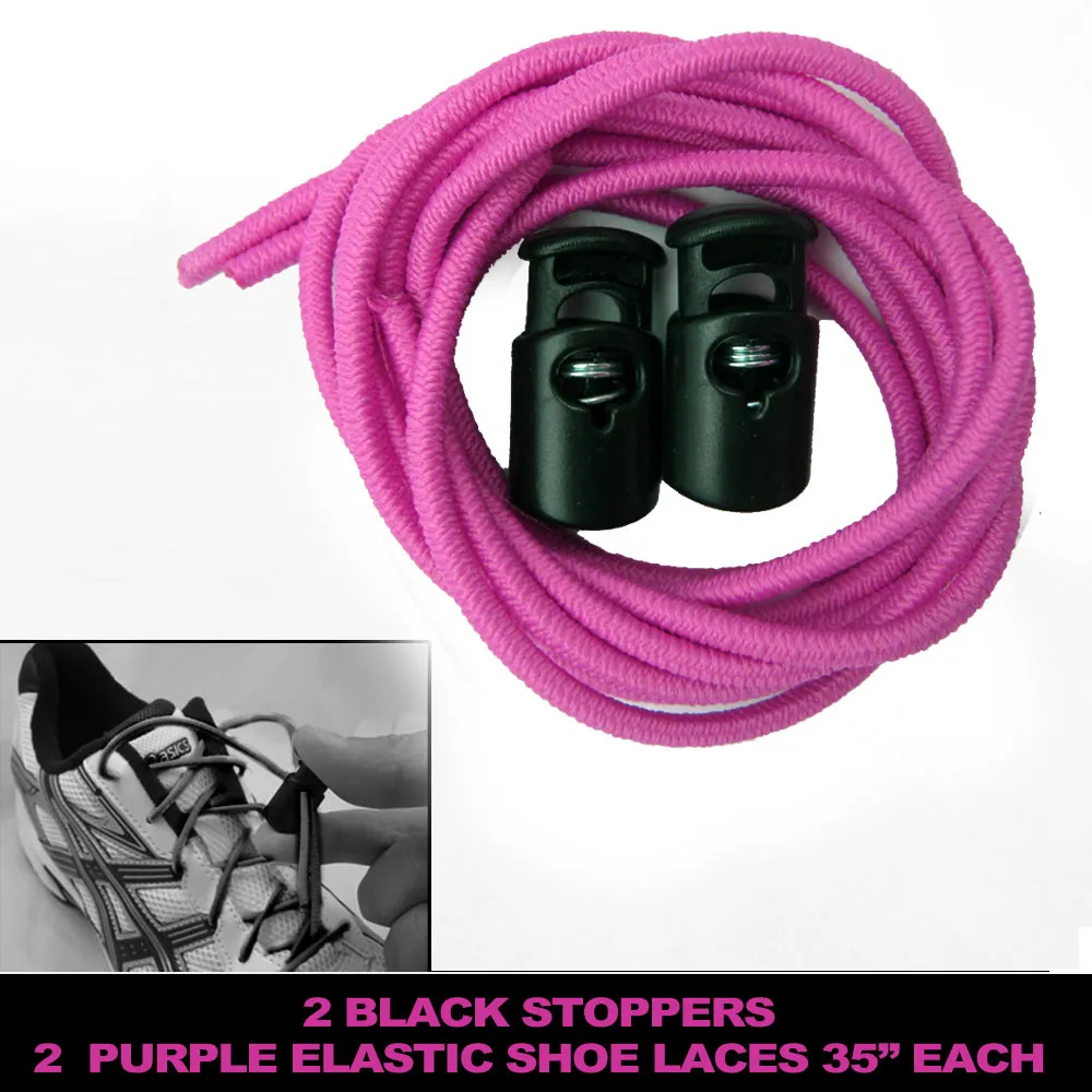 2 Pairs No Tie Shoelaces Pink Elastic Shoe Laces Lock Running Sneakers Trainer