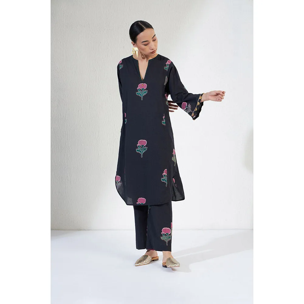 Aavidi By Dimple Gulnaar Navy Blue Floral Co-ord (Set of 2)