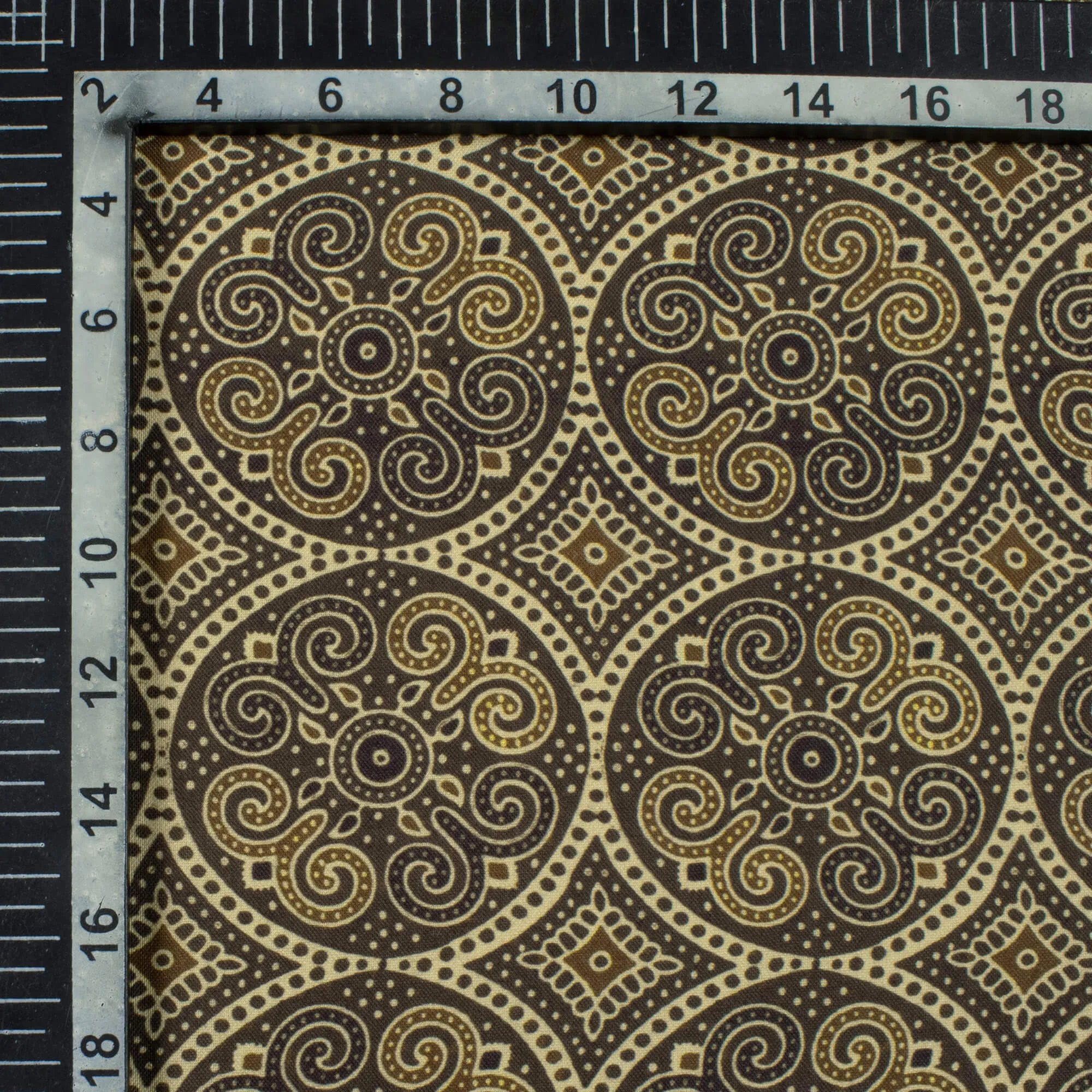 Army Green And Camel Brown Ajrakh Pattern Digital Print Rayon Fabric