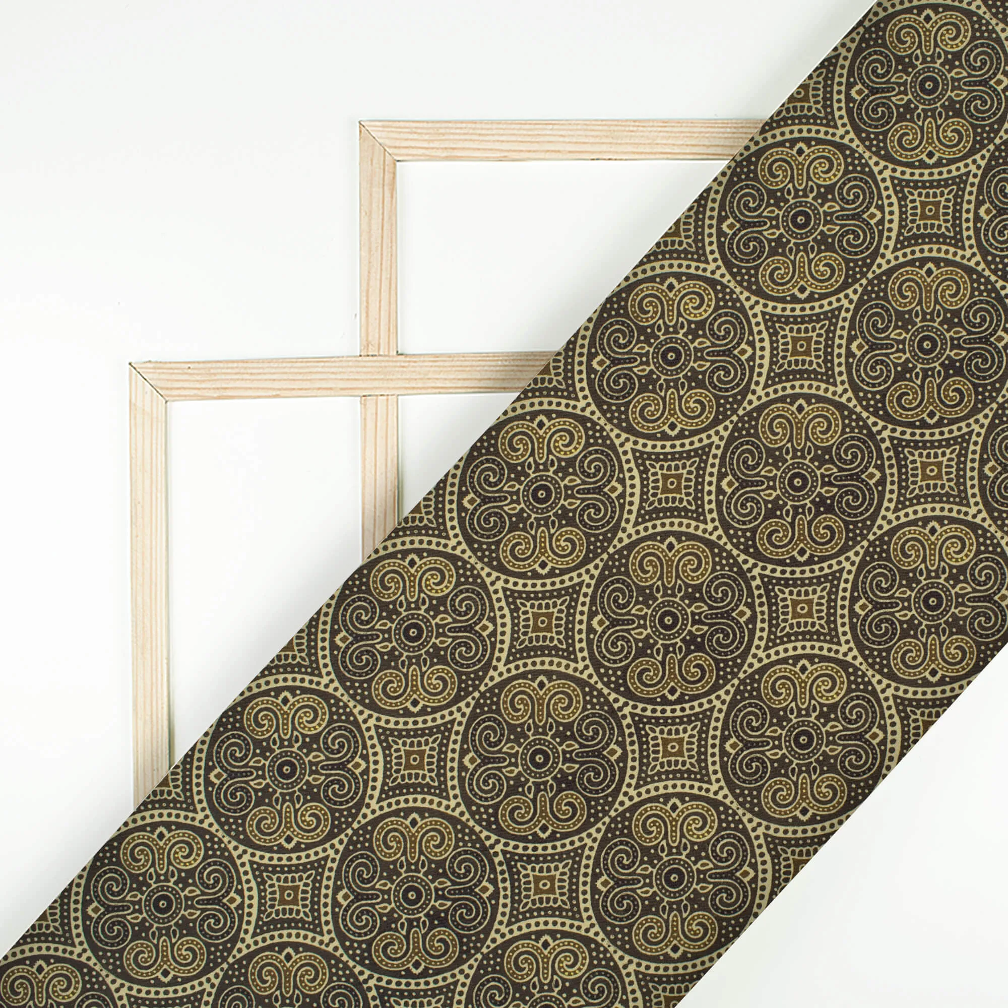 Army Green And Camel Brown Ajrakh Pattern Digital Print Rayon Fabric
