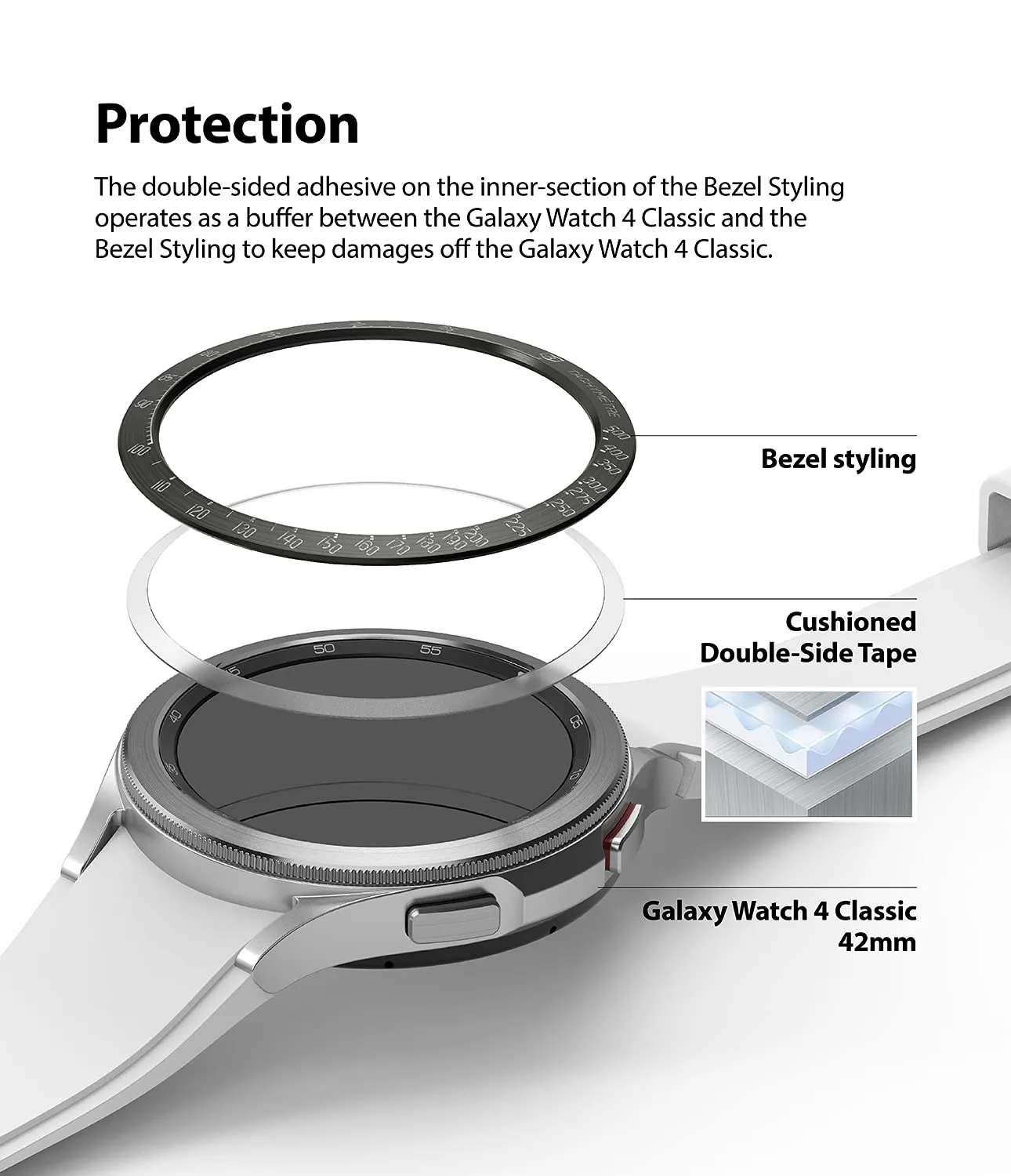 Bezel Styling Compatible with Samsung Galaxy Watch 4 Classic 42mm - Black [42-03]