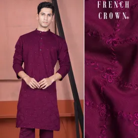 Bordeaux Wine Viscose Embroidered With Tikki Work Designer Kurta