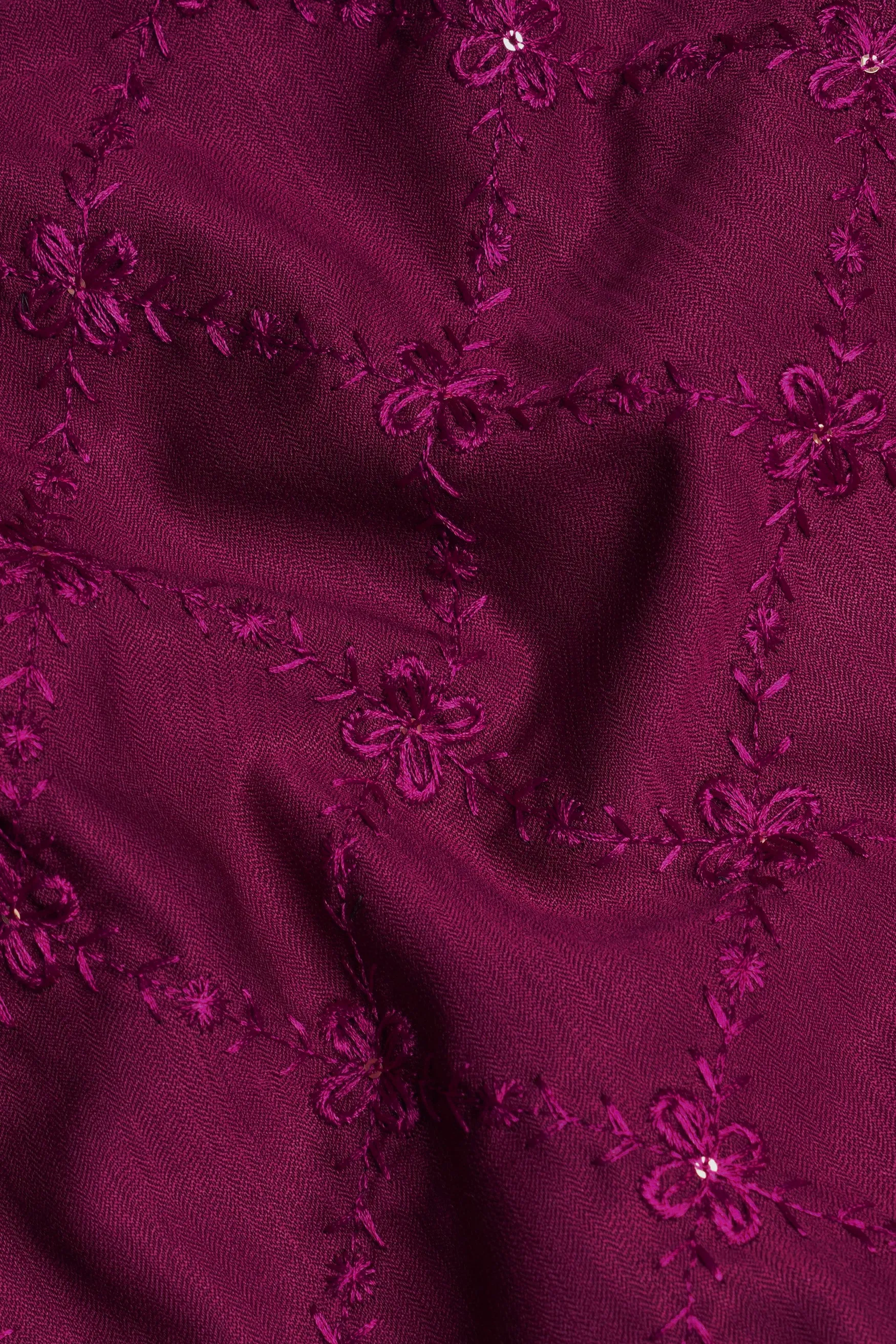 Bordeaux Wine Viscose Embroidered With Tikki Work Designer Kurta