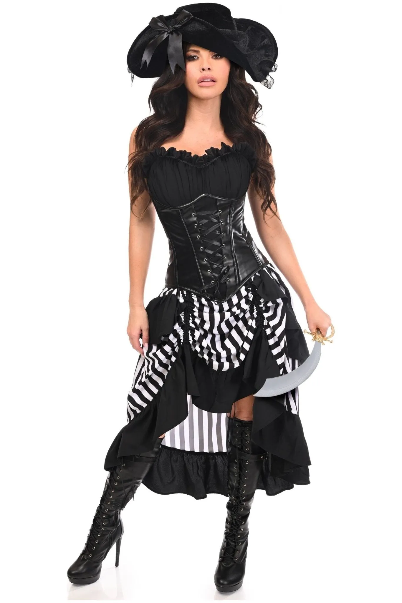 Captain's Treasure 4 PC Black & White Corset Costume