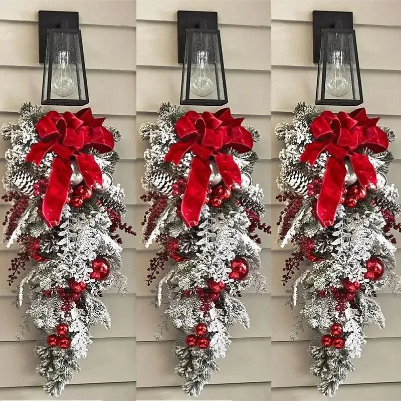 Christmas Flocking Garland Door Hanging Christmas Decorations Christmas Garland Rattan Pendant Decoration Home Holiday Layout