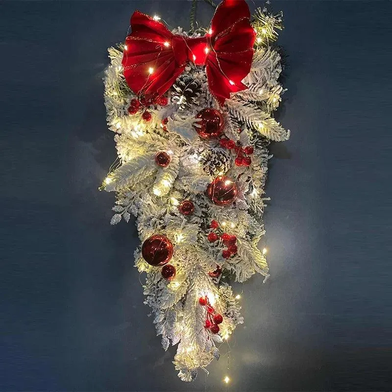 Christmas Flocking Garland Door Hanging Christmas Decorations Christmas Garland Rattan Pendant Decoration Home Holiday Layout