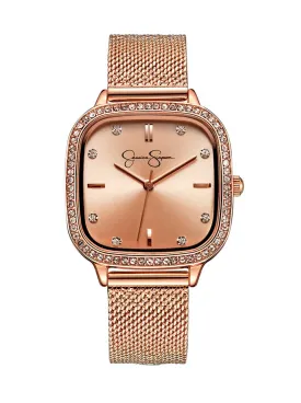 Crystal Bezel Mesh Watch in Rose Gold Tone
