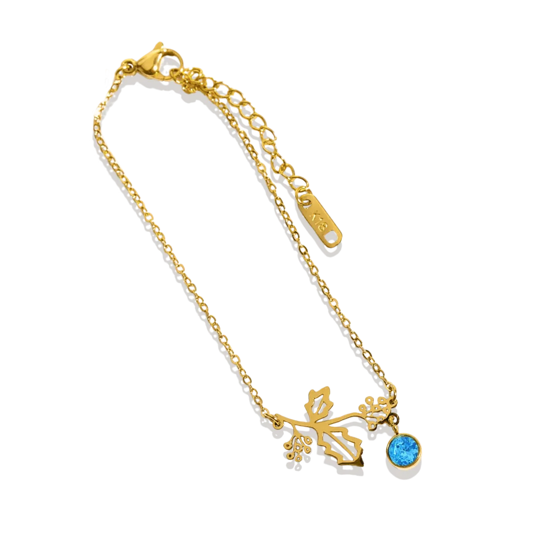 Dainty Birth Flower Bracelet with Birthstone Charm