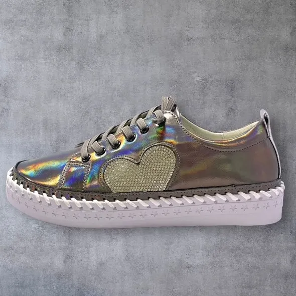 Embellished Heart Sneakers - Pewter