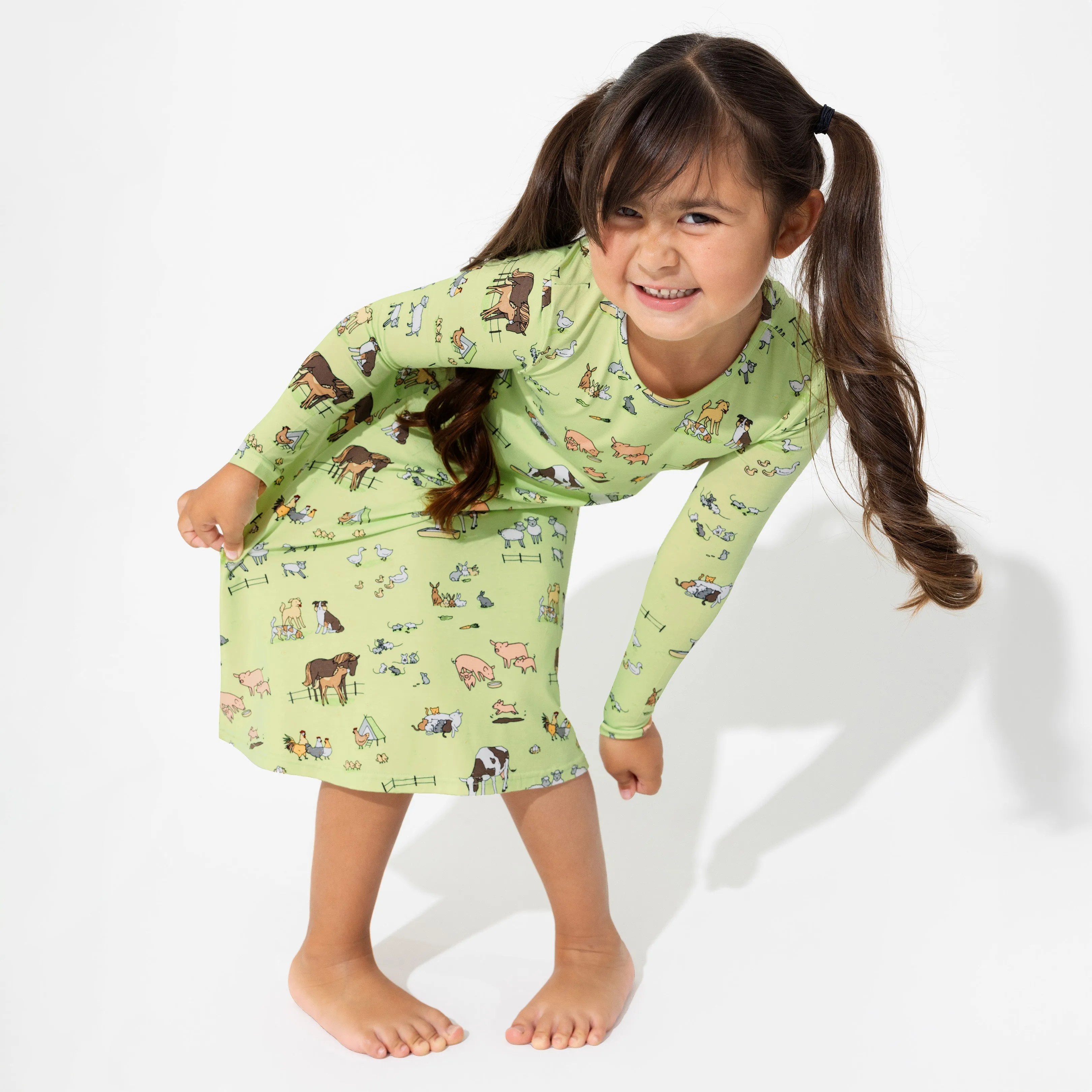 Farm Animals Bamboo Girls' Long Sleeve Dress