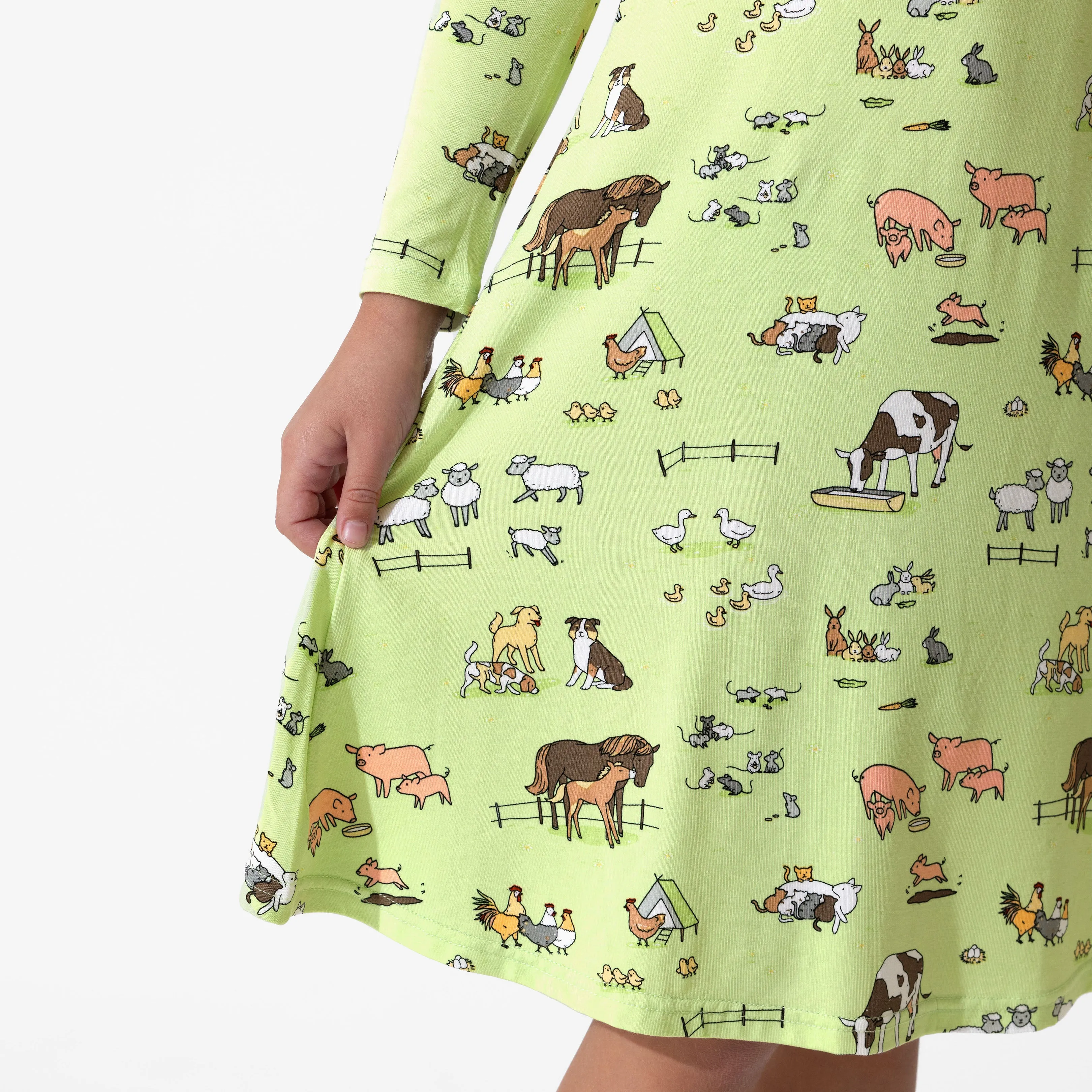Farm Animals Bamboo Girls' Long Sleeve Dress