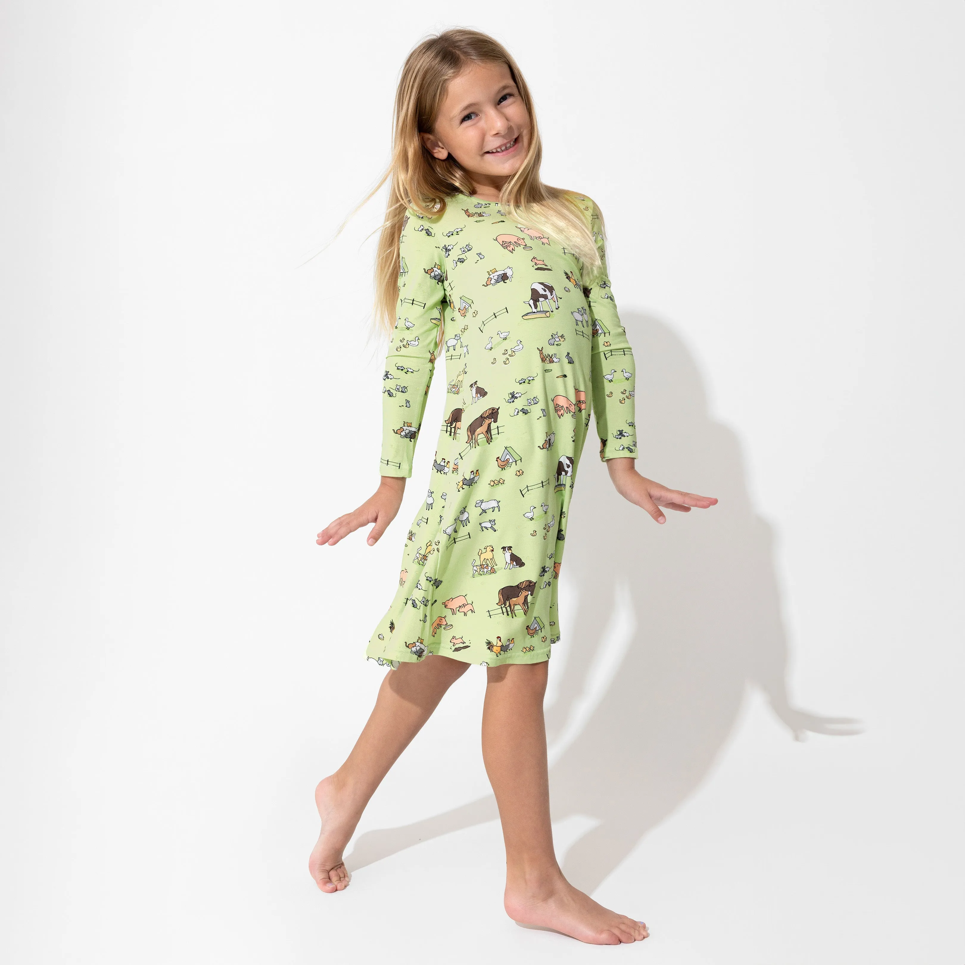 Farm Animals Bamboo Girls' Long Sleeve Dress