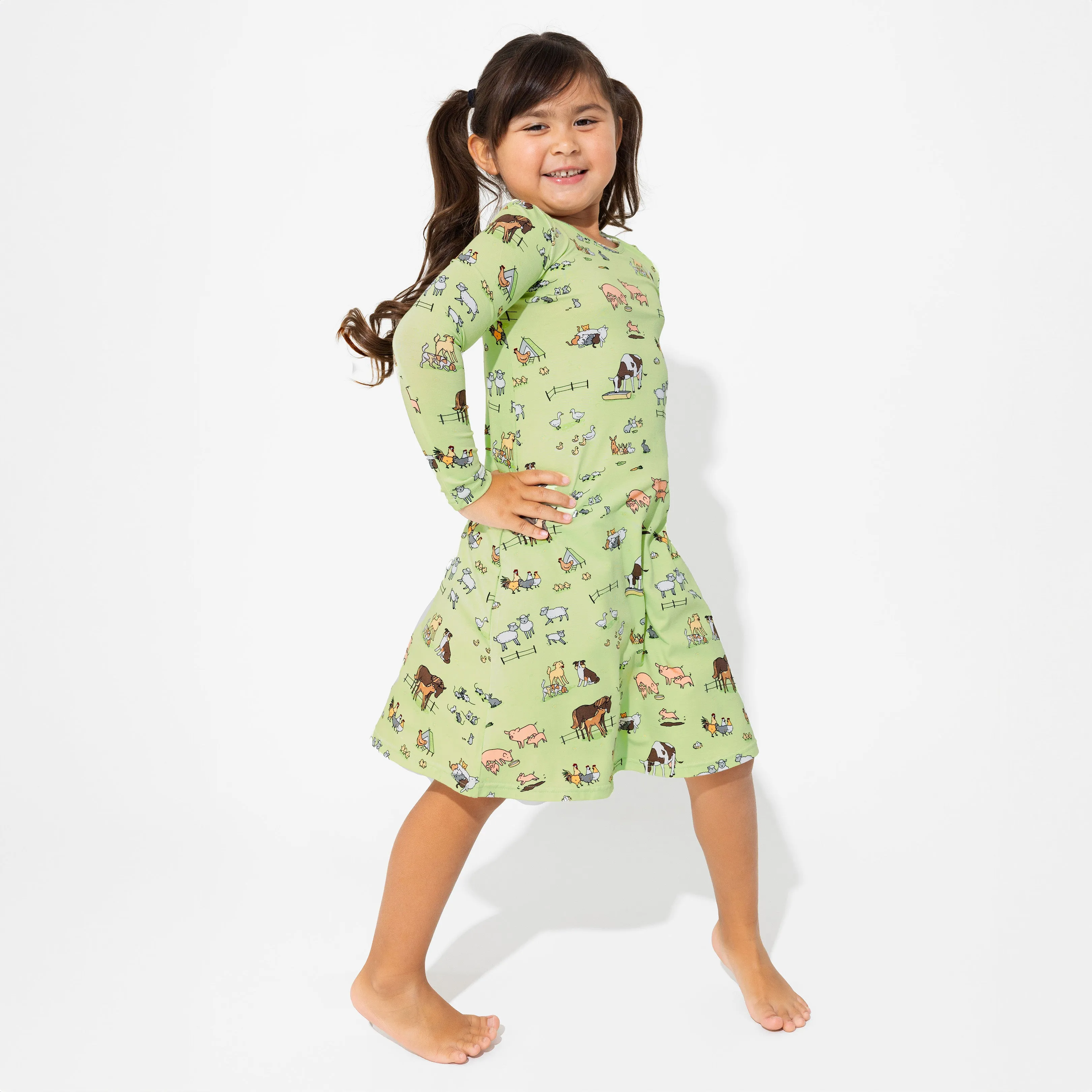 Farm Animals Bamboo Girls' Long Sleeve Dress