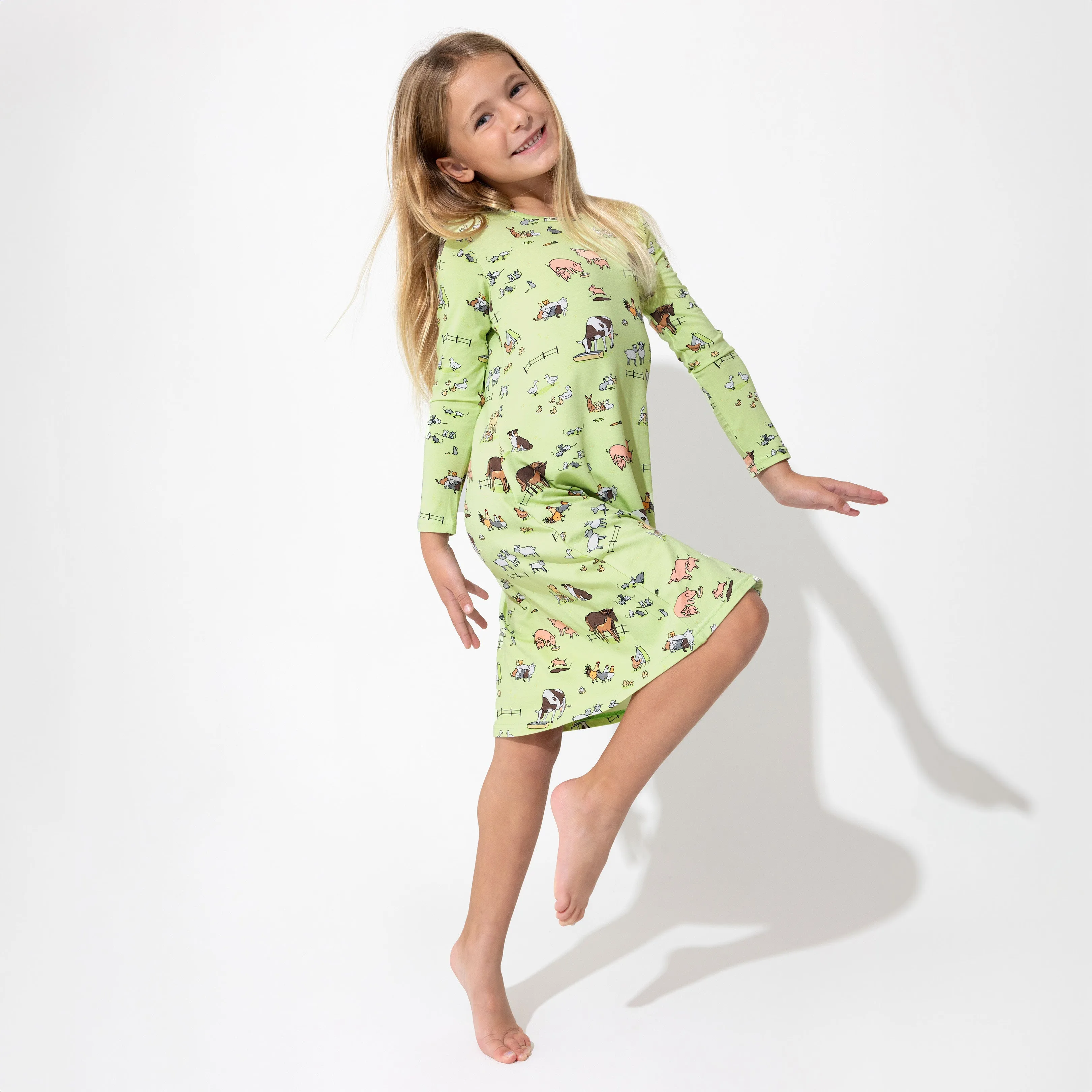 Farm Animals Bamboo Girls' Long Sleeve Dress