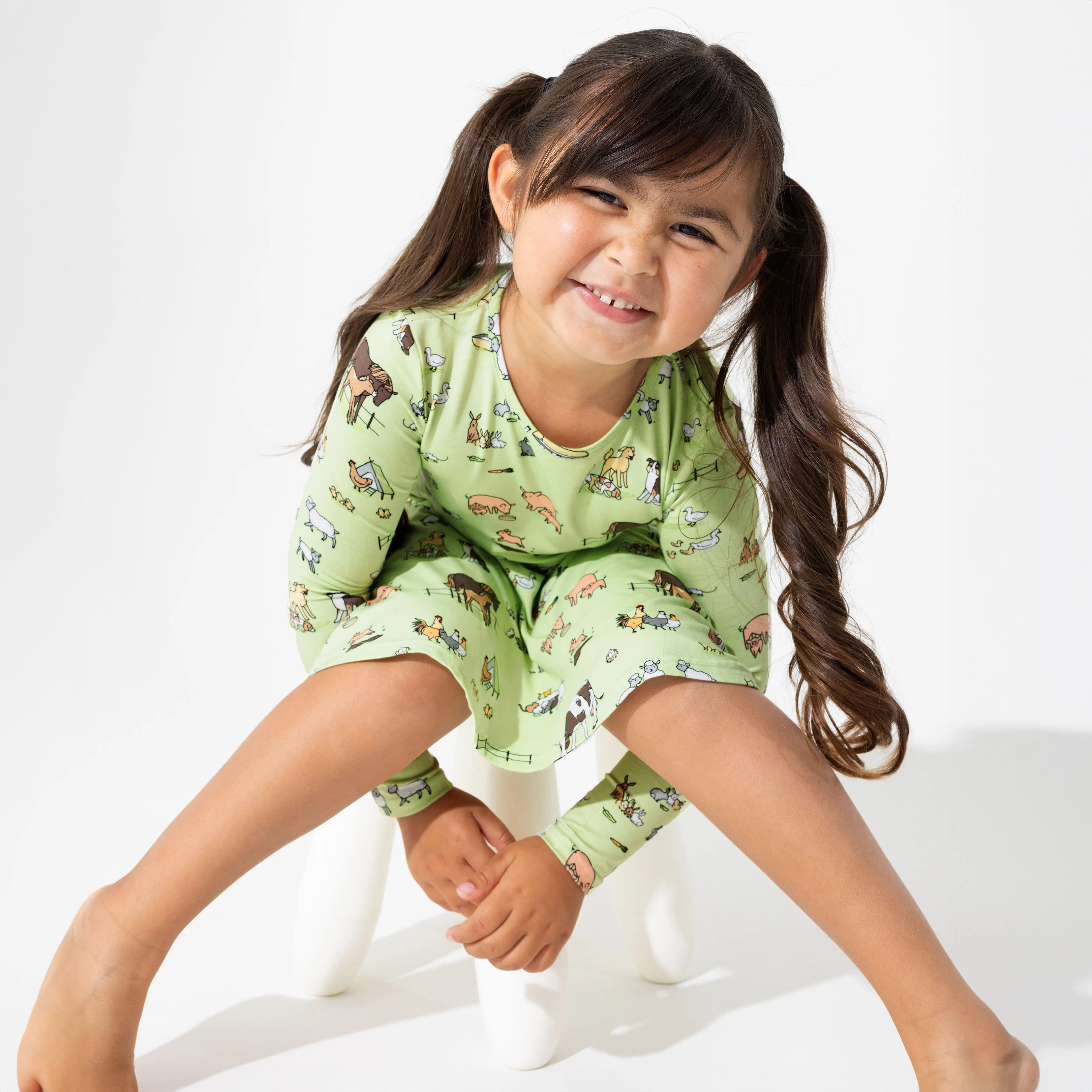 Farm Animals Bamboo Girls' Long Sleeve Dress