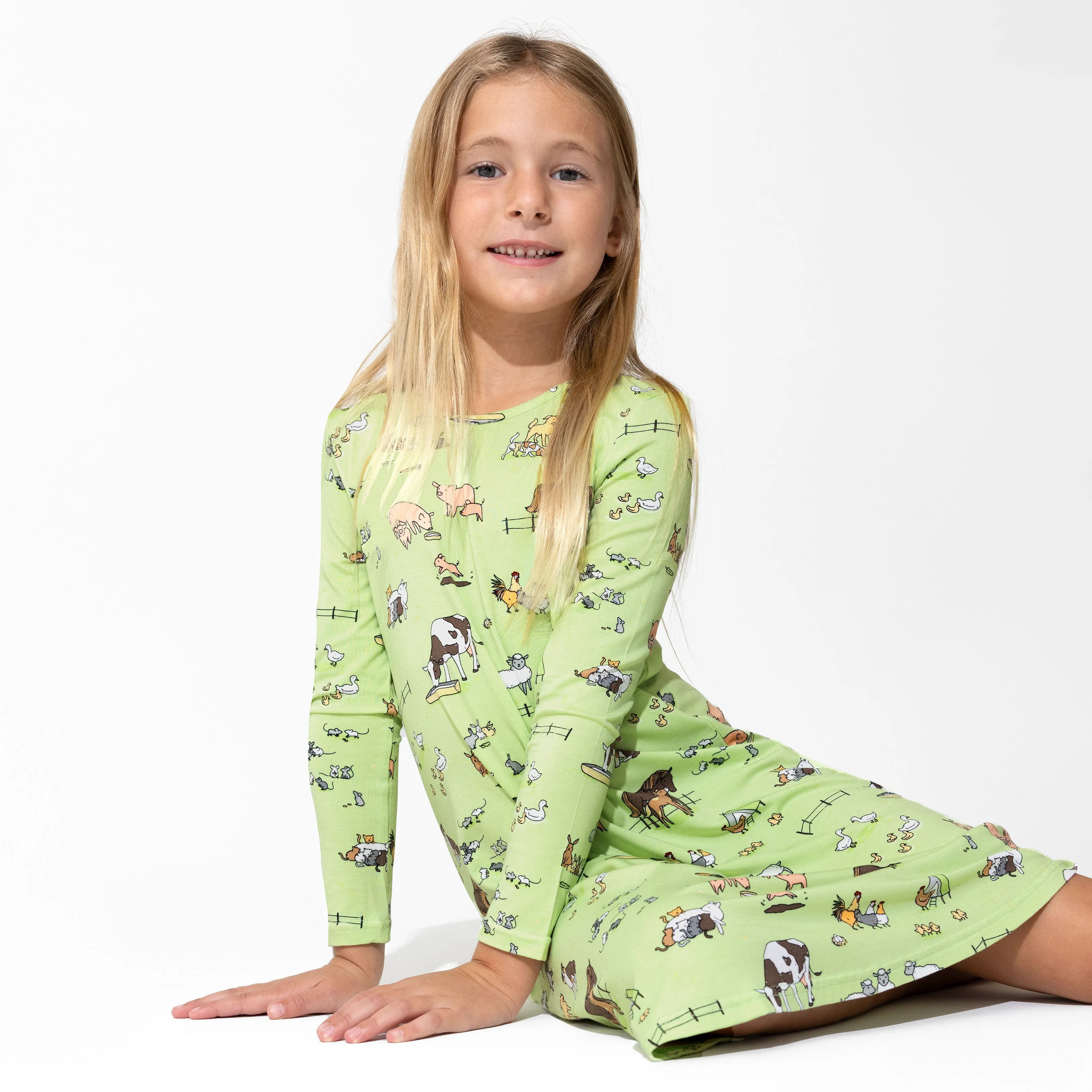 Farm Animals Bamboo Girls' Long Sleeve Dress
