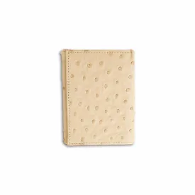 Ferrini Unisex Winter White Leather Full Quill Ostrich Trifold Wallet