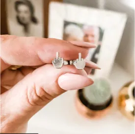 Gage Huntley Middle Finger Silver Stud Earrings