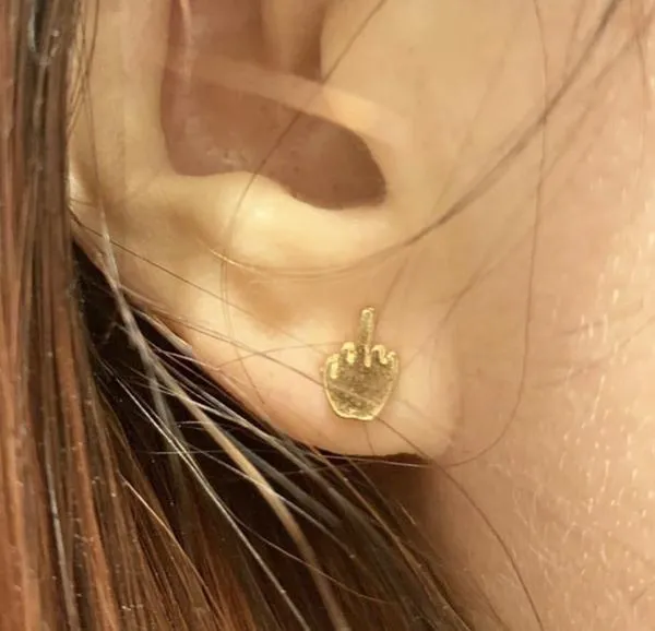 Gage Huntley Middle Finger Silver Stud Earrings