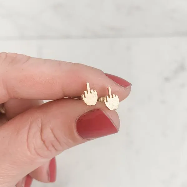 Gage Huntley Middle Finger Silver Stud Earrings