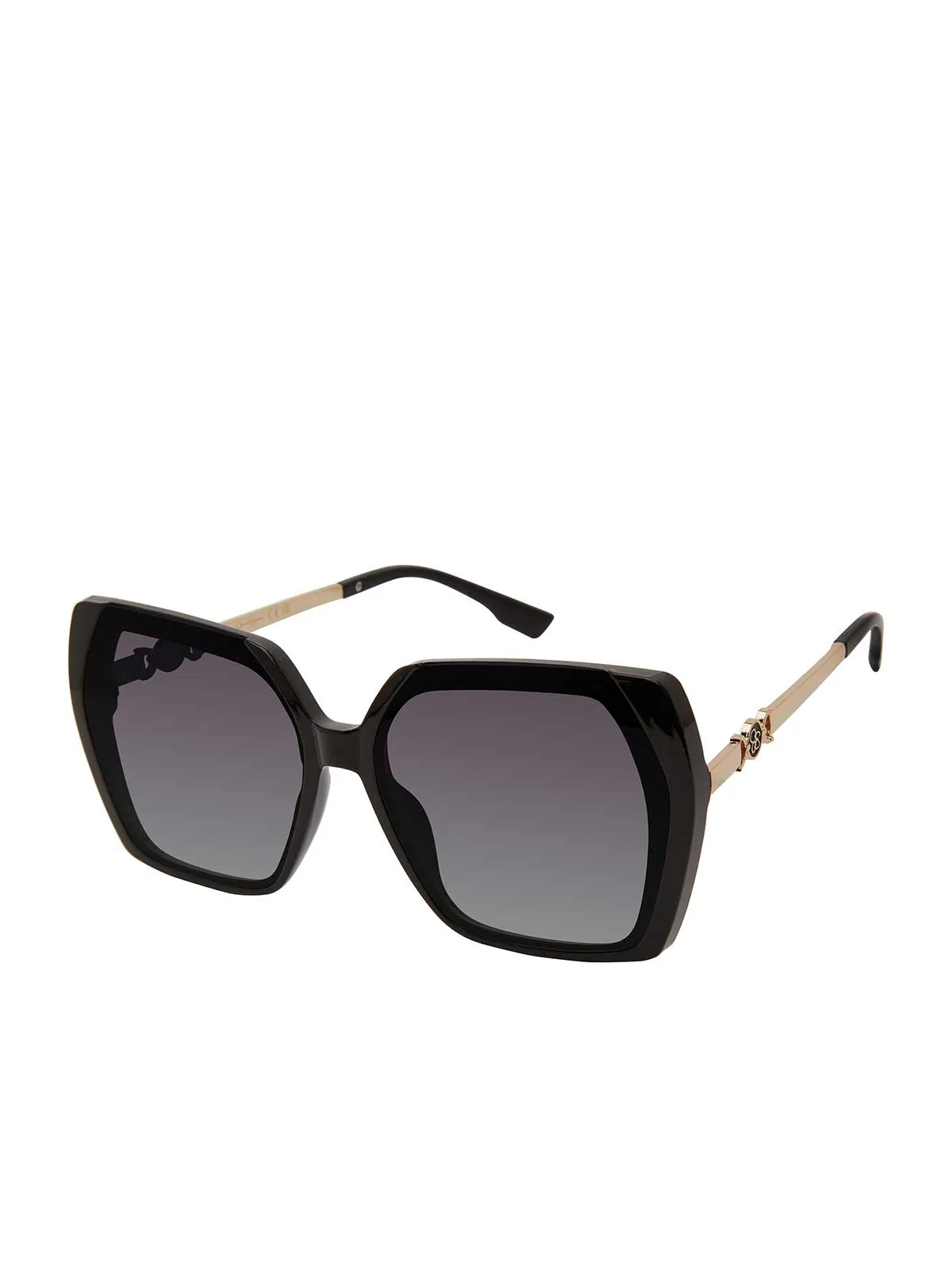 Geometric Metal Temple Sunglasses in Black