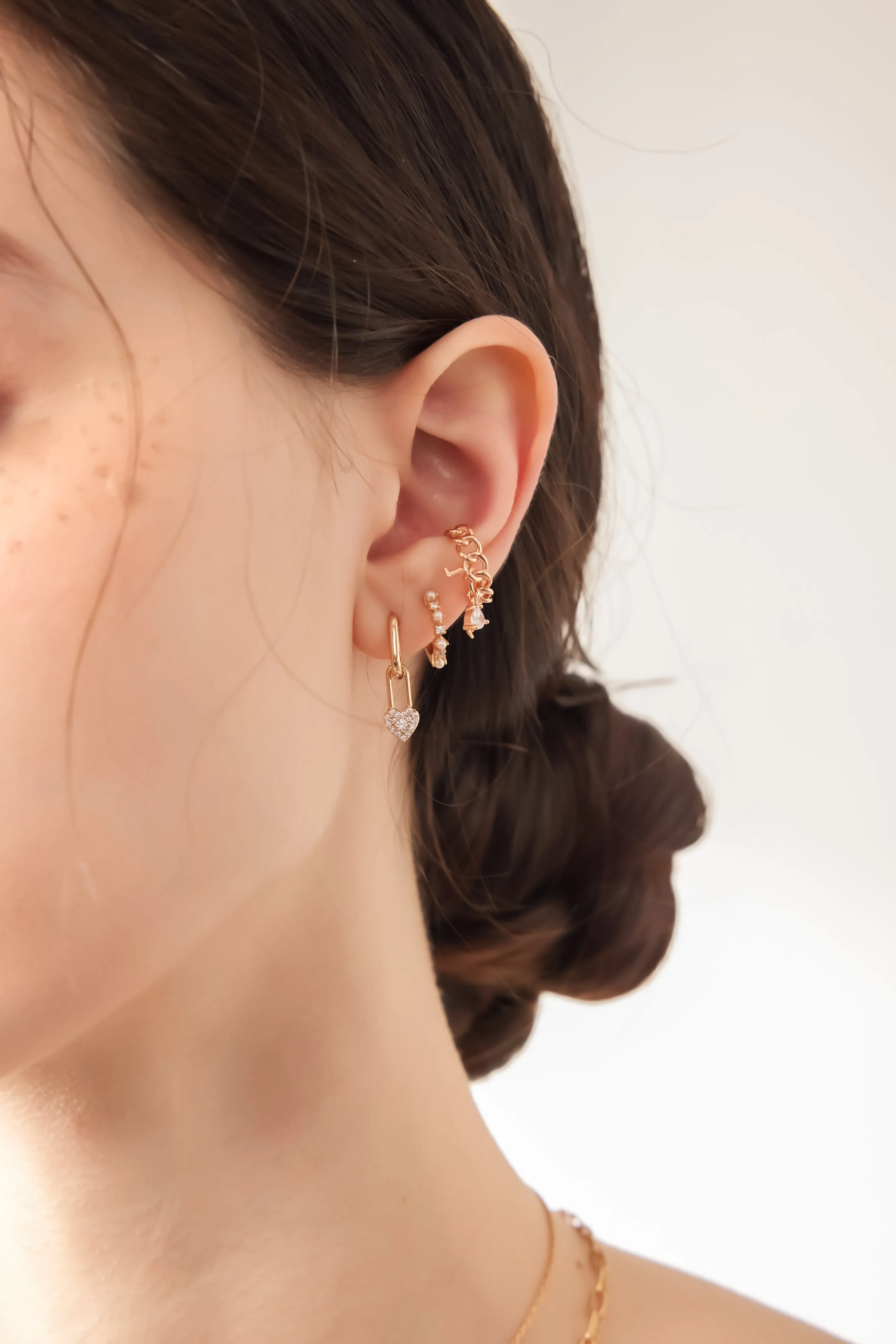 Gold Heart Lock Huggie Hoop Earrings