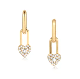 Gold Heart Lock Huggie Hoop Earrings