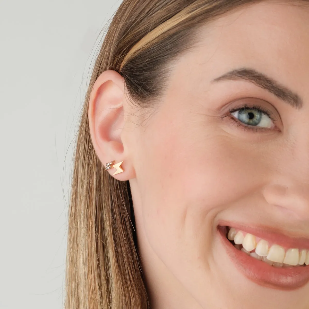 Gold Lightning Stud Earrings