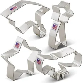 Graduation Cookie Cutter Set - 4 piece - Graduation Cap, Diploma, Star, Shooting Star - Ann Clark - Tin Plated Steel
