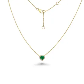 Heart Shape Emerald With Diamond Halo Necklace (0.96 ct.) in 14K Gold