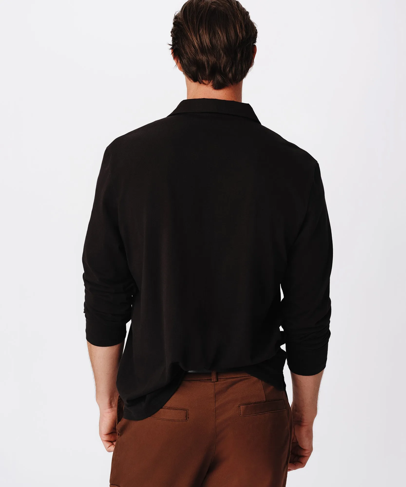Heavyweight Jersey Seamed Long Sleeve Polo - Black