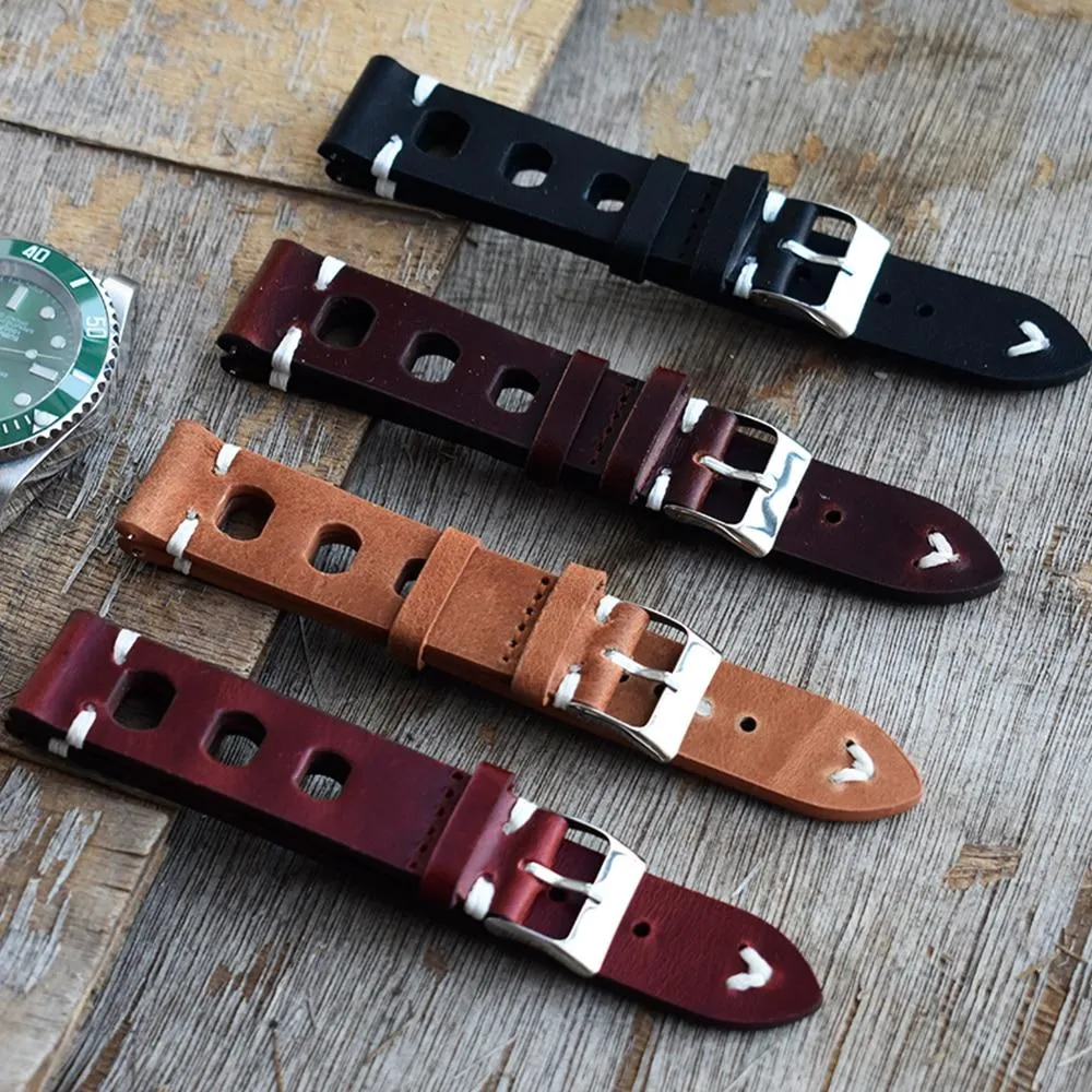Hubert Handmade Italian Leather Racing Watch Strap With Tang Buckle