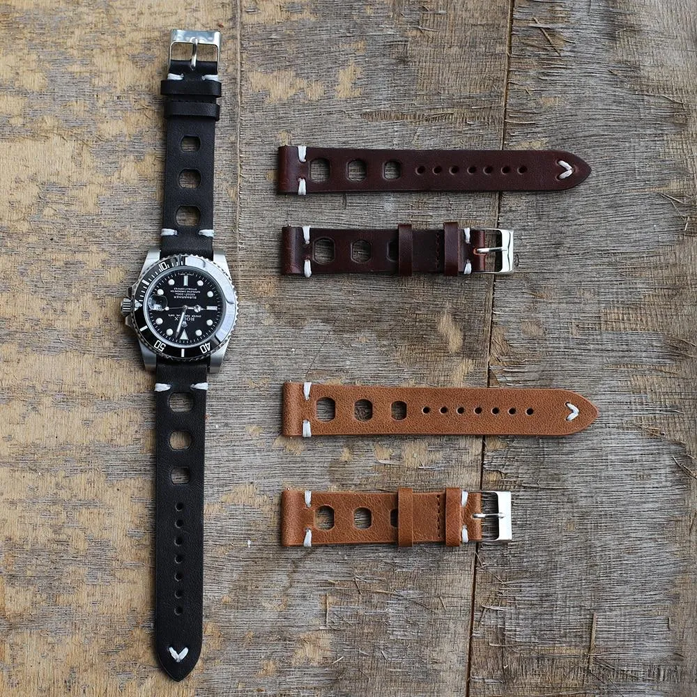Hubert Handmade Italian Leather Racing Watch Strap With Tang Buckle