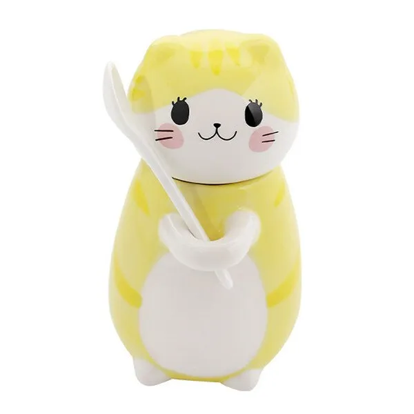 Kawaii Hand Painted Cat Ceramic Mug With Spoon