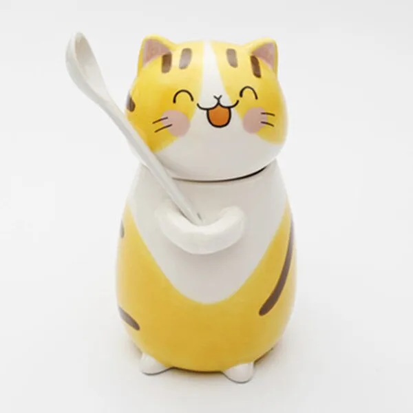 Kawaii Hand Painted Cat Ceramic Mug With Spoon
