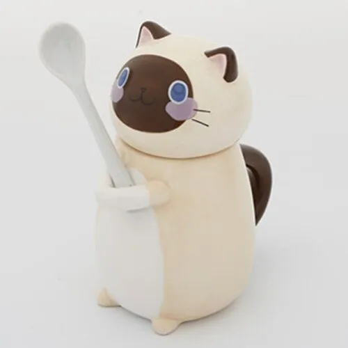 Kawaii Hand Painted Cat Ceramic Mug With Spoon