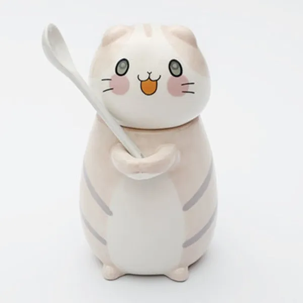 Kawaii Hand Painted Cat Ceramic Mug With Spoon