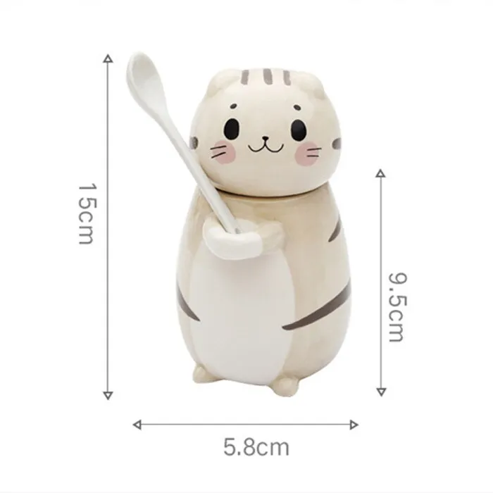 Kawaii Hand Painted Cat Ceramic Mug With Spoon