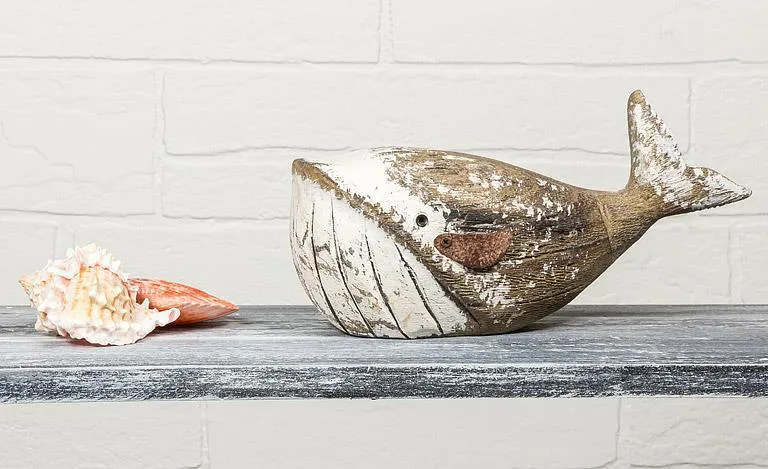 Medium White Carved Whale