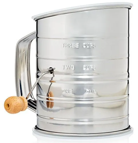 Natizo Stainless Steel 3-Cup Flour Sifter with Lid and Bottom Cover